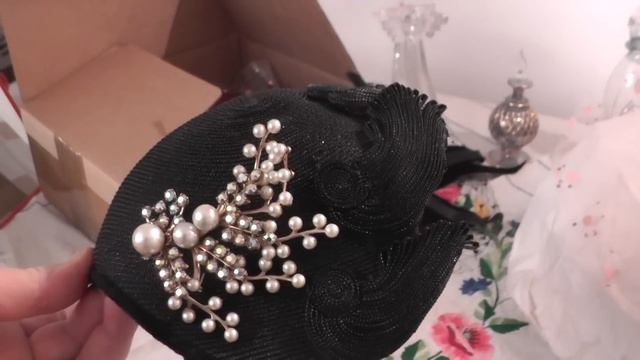 5 Коллекция старинных шляпок. Вечерняя, чёрная соломка, плетение. 30е годы. смотреть онлайн