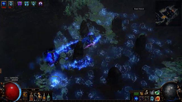 Path of Exile PoE 3.0 Harbinger league Rippling Thoughts build face tank T15 Dark Forest Map
