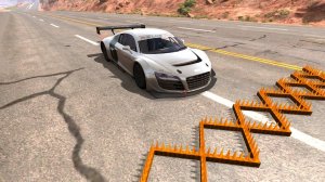 Автомобили против многочисленных полос с шипами – BeamNG.Drive