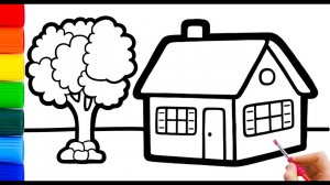 Как нарисовать дом и деревья.Рисование и раскрашивание для детей