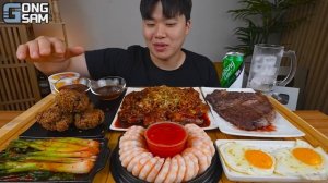 ASMR MUKBANG 직접 만든 양념 치킨먹방! 스테이크 짜파게티 레시피 & 먹방 FRIED CHICKEN AND BLACK BEAN NOODLES EATING SOUND!