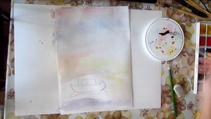 Морской пейзаж мокрая акварель