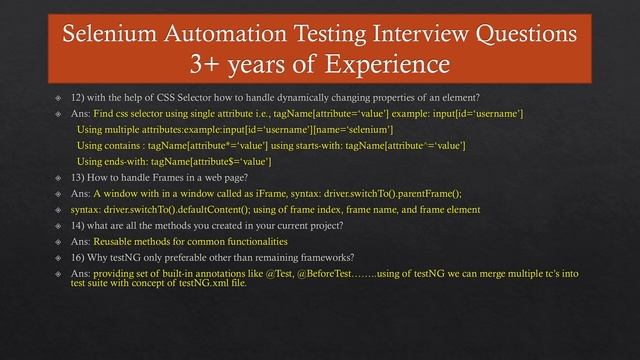 Selenium Interview Questions for Experienced Candidates || Automation testing Interview Questions