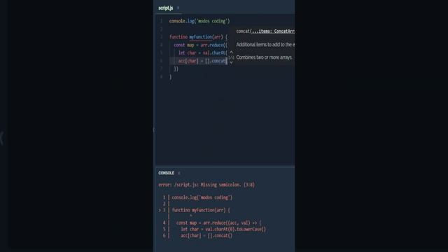 #short Group array of strings by first letter | Javascript (way #2)