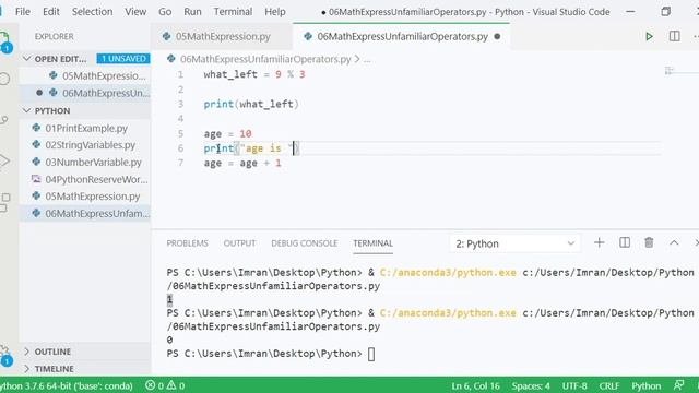 Python Step By Step Urdu 05 Math Expression Unfamiliar Operators