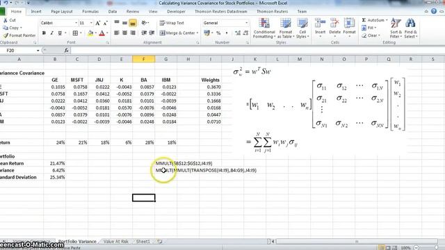 Simple Value at Risk Calculation using the Variance Covariance matrix in Excel