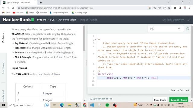#21 Type of Triangle || HackerRank SQL solution || Hacker Rank Solutions