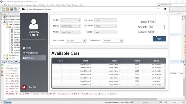 JavaFX Tutorial - Car Rental Management System in java Netbeans with Source code and Video Tutorial