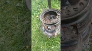 Печь для мангала из колёсных дисков.