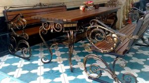 Кованый стол и скамейки, лавочки, лавка, скамья