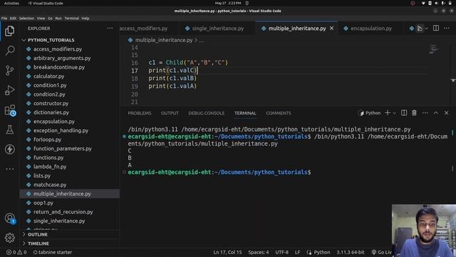 Python tutorial #28 | Multiple Inheritance  | Method Resolution Order (MRO)