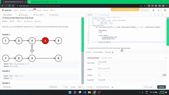 Remove nth node from end of the list | Leetcode problem # 11 | Explanation(tamil) and code in pytho