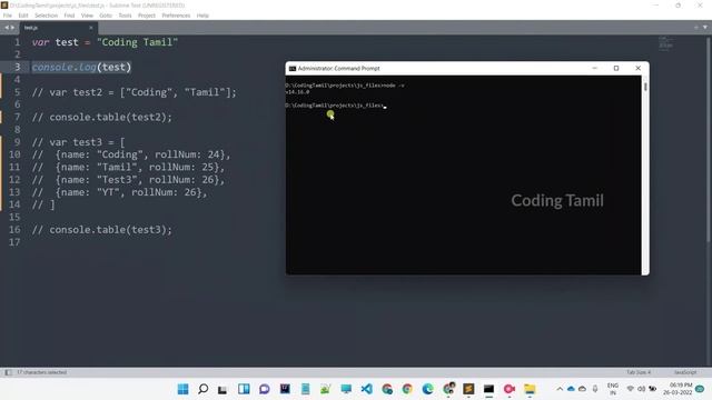 #2 JavaScript Tutorial | Sublime Text | Node js | Coding Tamil | JavaScript in Tamil | CMD | js