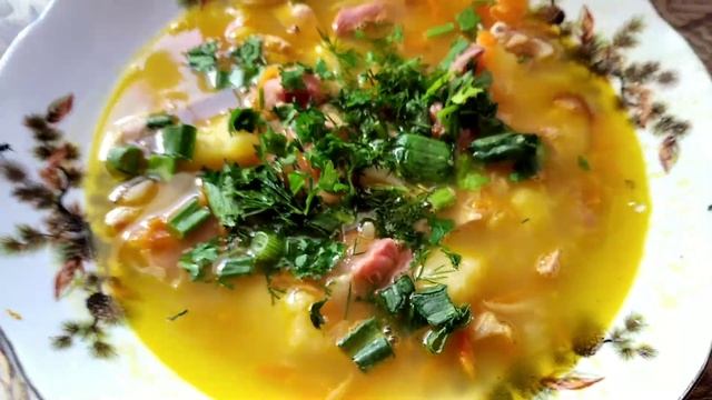 Незабываемо очень вкусный ГОРОХОВЫЙ суп на копчёной рульки?и конечно же!Перчик фаршированный!? смотреть онлайн