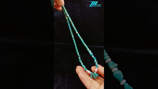 Natural turquoise and  spiny oyster with colorful  sakura onyx gemstone pendant necklace  2024010402