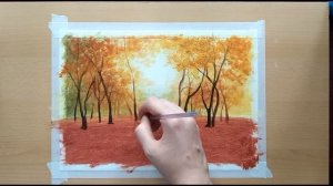 ??  Как нарисовать осенний пейзаж поэтапно. Лёгкий но красивый рисунок гуашью ??