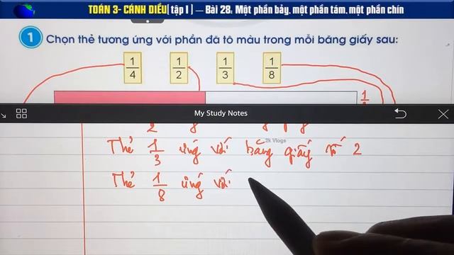 Toán 3 - Bộ sách cánh diều - tập 1| Bài 28 Một phần bảy, một phần tám, một phần chín - Trang 61,62 смотреть онлайн