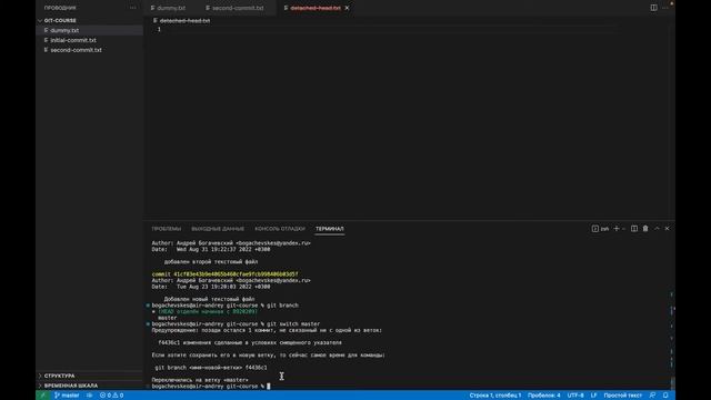 6.6 Git: Удаление данных - применение изменений на смещенном указателе смотреть онлайн