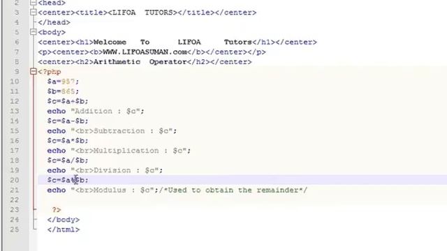 8 Arithmetic Operator In PHP