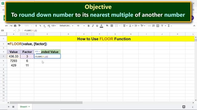 Google Sheets | FLOOR Function | Round Down Number | Example |  Spreadsheet Tutorial