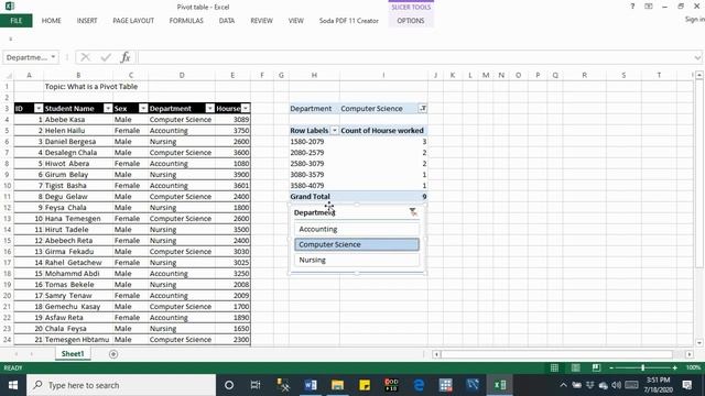 MS Excel for data analysis in Amharic