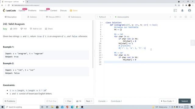 LeetCode 242. Valid Anagram - Python
