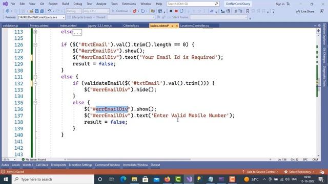 08. Checking for valid email and phone numbers using jQuery with  ASP .NET Core 6 Part - 2 in Hindi
