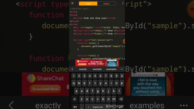 #short #shortvideo #firstshortvideo #youtubeshort #way2tech_knowledge HTML javascript Hide and show