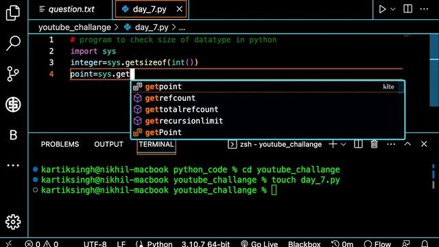 Python DAY 7 | size of data types.
