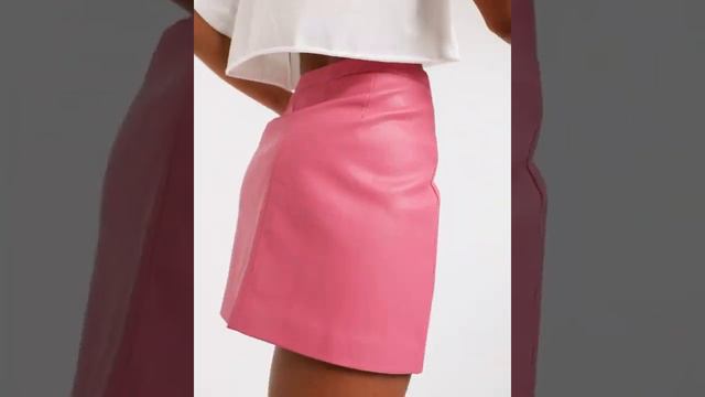 Wrap leather look mini skirt with snap buttons