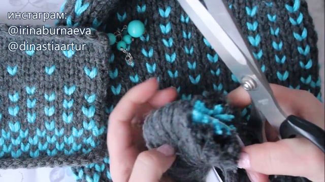 ШАПКА БИНИ СПИЦАМИ С ПОМПОНОМ ИЗ ПРЯЖИ УЗОР "ЖАККАРД" #knitting #вязание #шапкаспицамимк смотреть онлайн