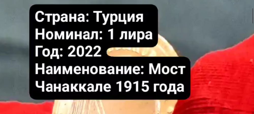 Монета 1 лира. Турция. 2022г. Мост Чанаккале 1915 года