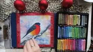 Рисую снегиря масляной пастелью и акварелью