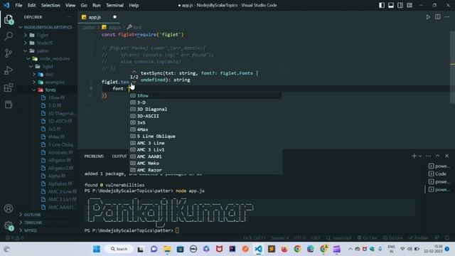 design name pattern using nodejs module |  design using figlet module in nodejs | NodeTutorial