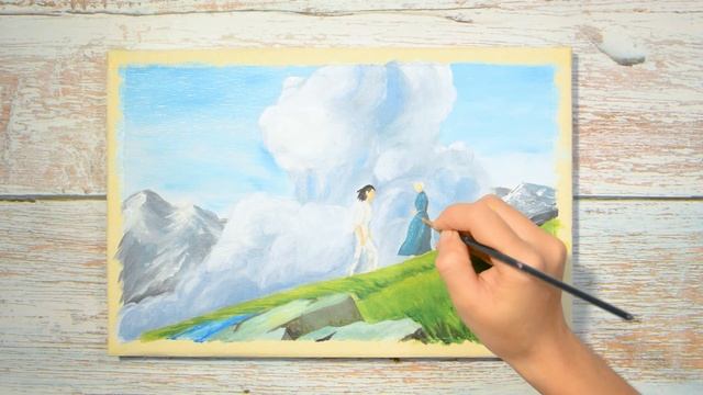 Howl's Moving Castle art/ Acrylic Painting Tutorial / Studio Ghibli Scene Painting / Sofia and Howl смотреть онлайн