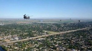 Flight of 12 Chinook helicopters departing Stockton