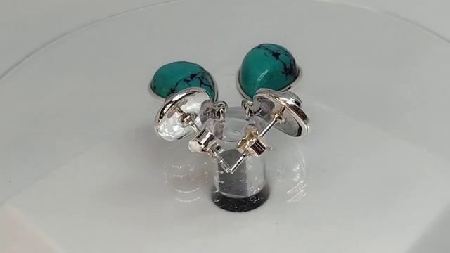 Индийские серебряные серьги с сетчатой тибетской бирюзой 12.96 ct и халцедоном смотреть онлайн