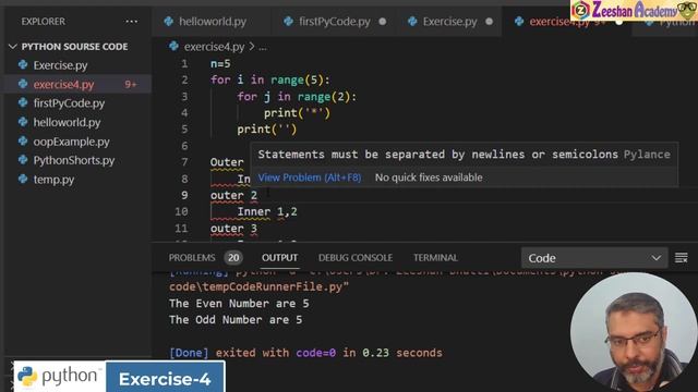 Python Exercise -4 | Print Pyramid pattern using For Loop in Python | Python practice in Hindi/Urdu