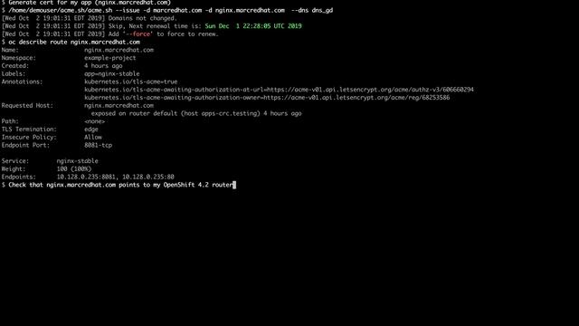 12 - CodeReady Containers - OpenShift 4.2 - Get and install Let's Encrypt certificates