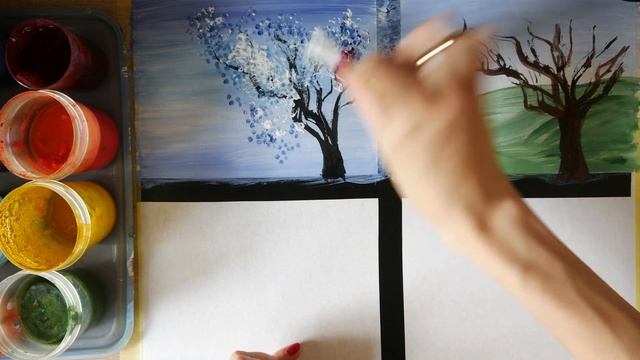АСМР ХУДОЖНИЦА ? РИСУЮ ВРЕМЕНА ГОДА / Как нарисовать деревья, зиму и весну гуашью