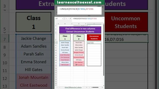 Excel Pro Trick: Compare Two Columns to find differences in Excel using UNIQUE and VSTACK Functions