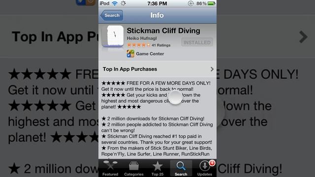 Stickman Cliff Diving is FREE in the AppStore 2012 For iPhone/iPod Touch