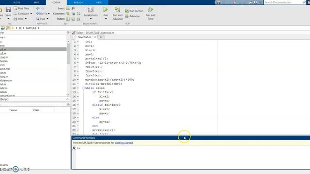 Bisection Method Matlab script