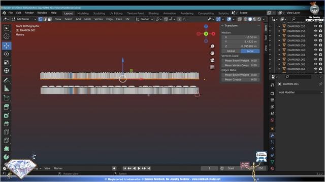 3D Jewelry modeling and rendering Create a proper Name Plate with gemstones using Blender 3.2 смотреть онлайн