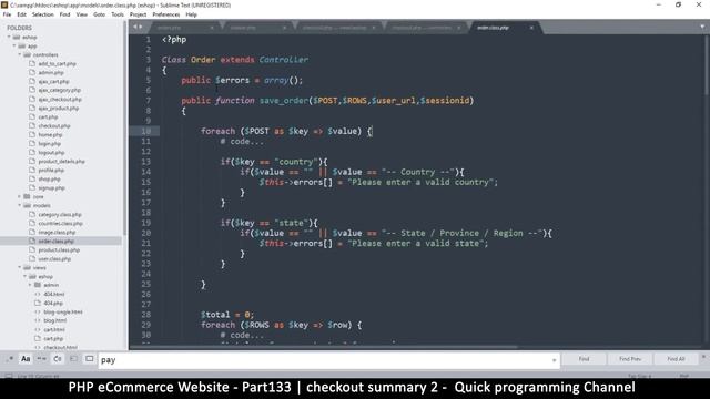 #133 PHP Ecommerce website development | Checkout summary 2 | MVC OOP - Quick programming