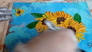 Подсолнухи.Картина барельеф "Подсолнухи на голубом"