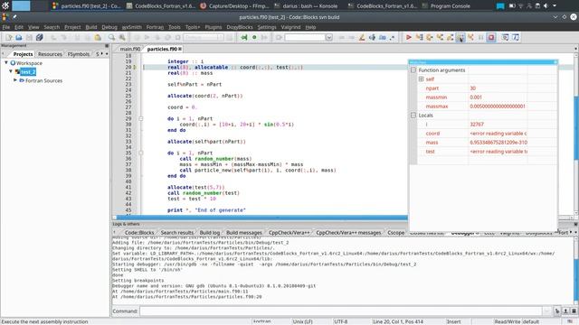 Debugging Fortran code using Code::Blocks IDE