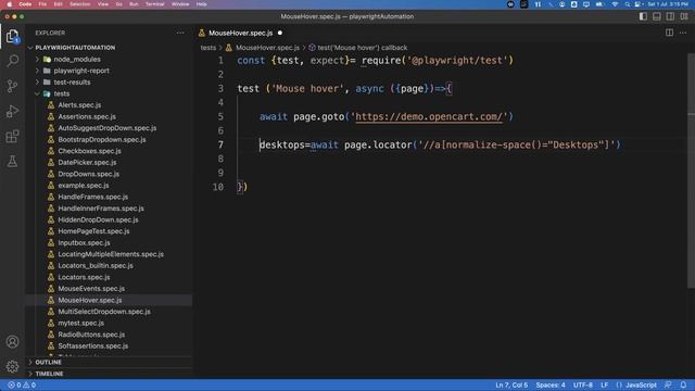Playwright with Javascript |  Mouse Hover Action | Part 21