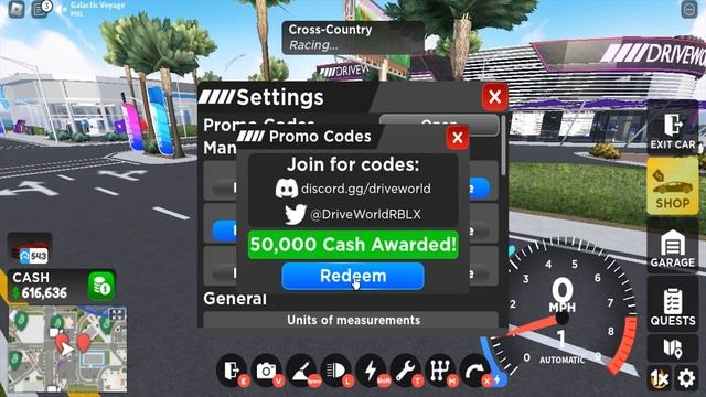 Roblox Drive World New Codes July 2023