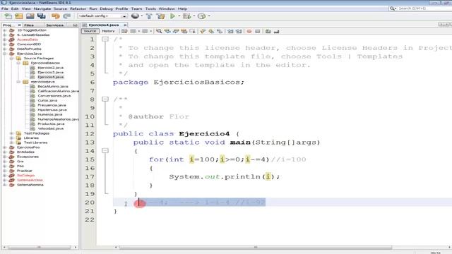 Ejercicio #4 Java.- Mostrar los números del 100 al 0, decrementándose de 4 en 4. смотреть онлайн